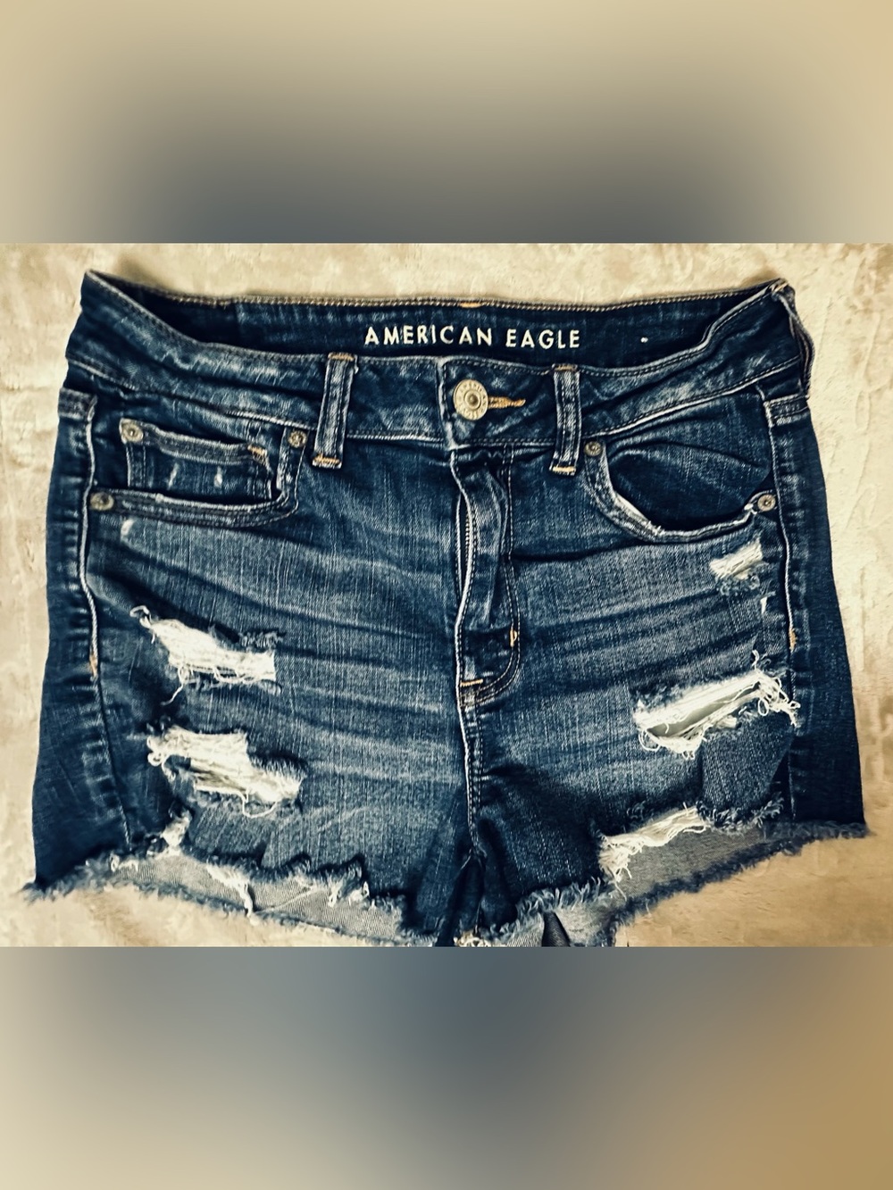 AE Ne(x)t Level Stretch Hi-Rise Shortie Distressed Denim Shorts 10  (0121)